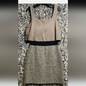 Bailey 44 Taupe and Black Two-Piece Tweed Skirt Set 17 inch p2p good stretch